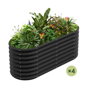 4-Pack 24" tall oval galvanized raised garden bed with plants