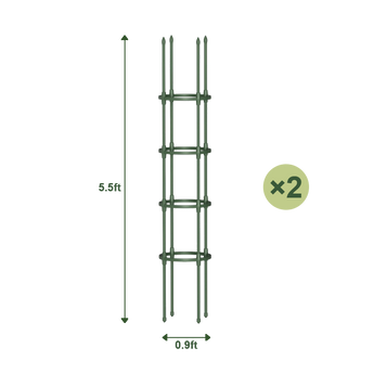 Green plastic-coated steel round climbing frame, 5.5ft H, 0.9ft W, set of 2 for vertical gardens.
