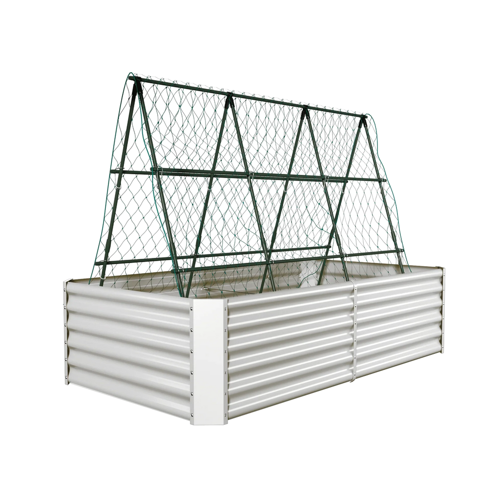 A-Frame Garden Trellis+8x4x2ft Galvanized Raised Garden Bed