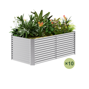 10-pack galvanized rectangular raised garden bed filled with plants and flowers