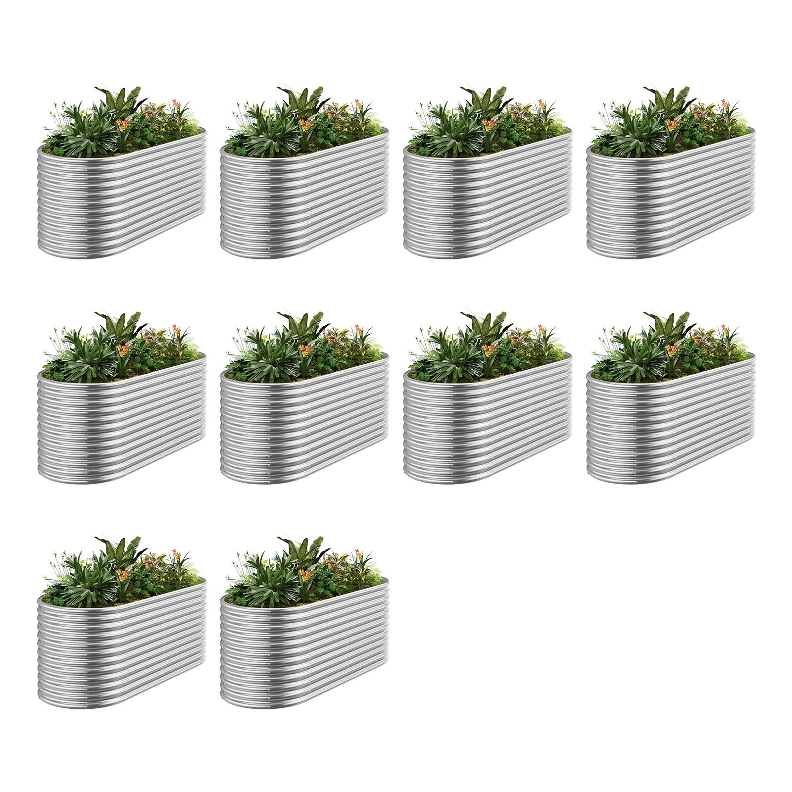 10-Pack 36" Tall Oval 6x3x3ft Galvanized Raised Garden Bed - Land Guard