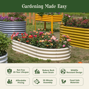 Land Guard 12" Tall 8' x 4' Oval galvanized metal raised garden bed with benefits for durability, easier gardening and quick assembly