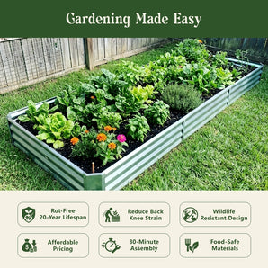Land Guard 12" Tall 12' x 4' Rectangular galvanized metal raised garden bed with benefits for durability, easier gardening and quick assembly