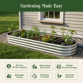 Land Guard 12" Tall 8' x 2' Oval galvanized metal raised garden bed with benefits for durability, easier gardening and quick assembly