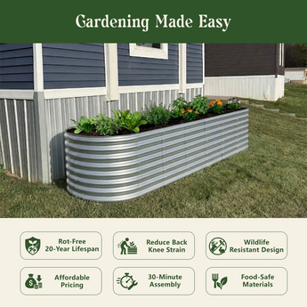 Land Guard 24" Tall 8' x 2' Oval galvanized metal raised garden bed with benefits for durability, easier gardening and quick assembly