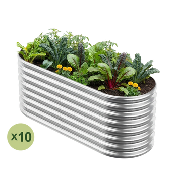 Land Guard 10-pack 4x2 ft oval raised garden beds, 24 inches tall, Starlight Silver