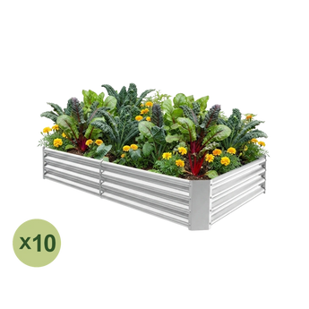 Land Guard 10-pack 6x3 ft rectangular raised garden beds, 12 inches tall, Starlight Silver