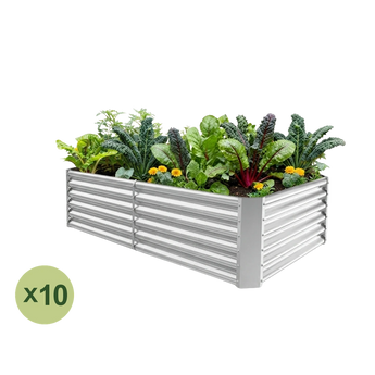 Land Guard 10-pack 6x3 ft rectangular raised garden beds, 18 inches tall, Starlight Silver