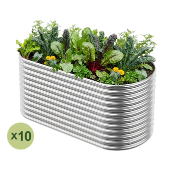 Land Guard 10-pack 6x3 ft oval raised garden beds, 36 inches tall, Starlight Silver