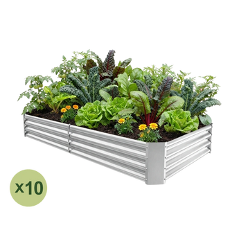 Land Guard 10-pack 8x4 ft rectangular raised garden beds, 12 inches tall, Starlight Silver