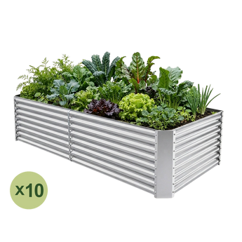 Land Guard 10-pack 8x4 ft rectangular raised garden beds, 24 inches tall, Starlight Silver