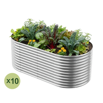 Land Guard 10-pack 8x4 ft oval raised garden beds, 36 inches tall, Starlight Silver