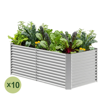 Land Guard 10-pack 8x4 ft rectangular raised garden beds, 36 inches tall, Starlight Silver