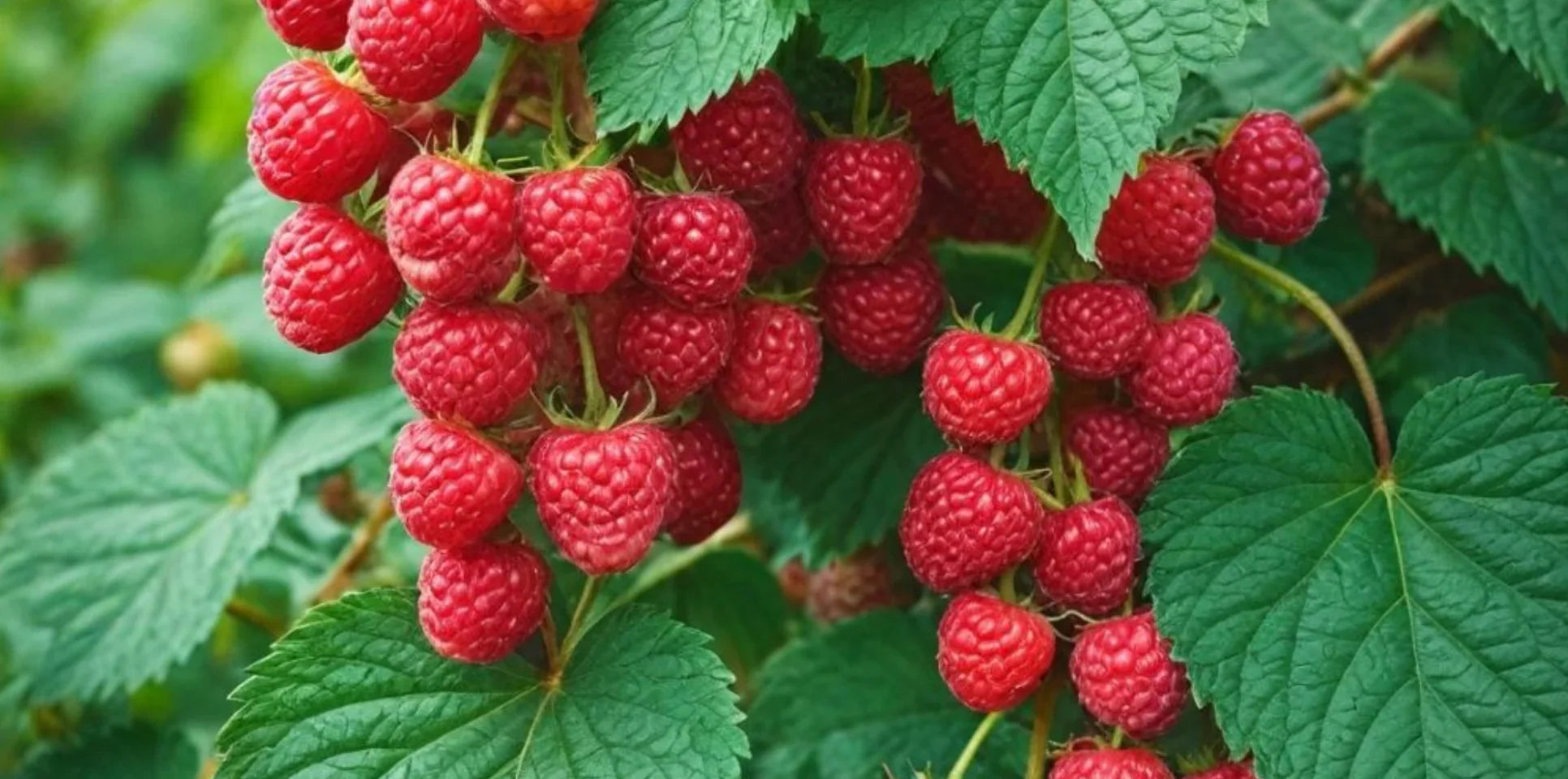 Red raspberries on the vine