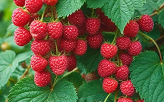 Red raspberries on the vine
