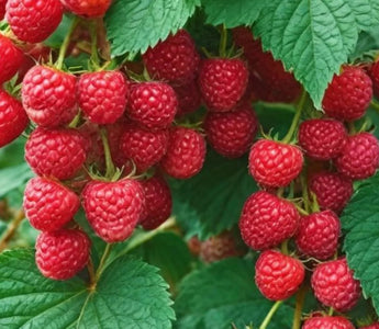 Red raspberries on the vine