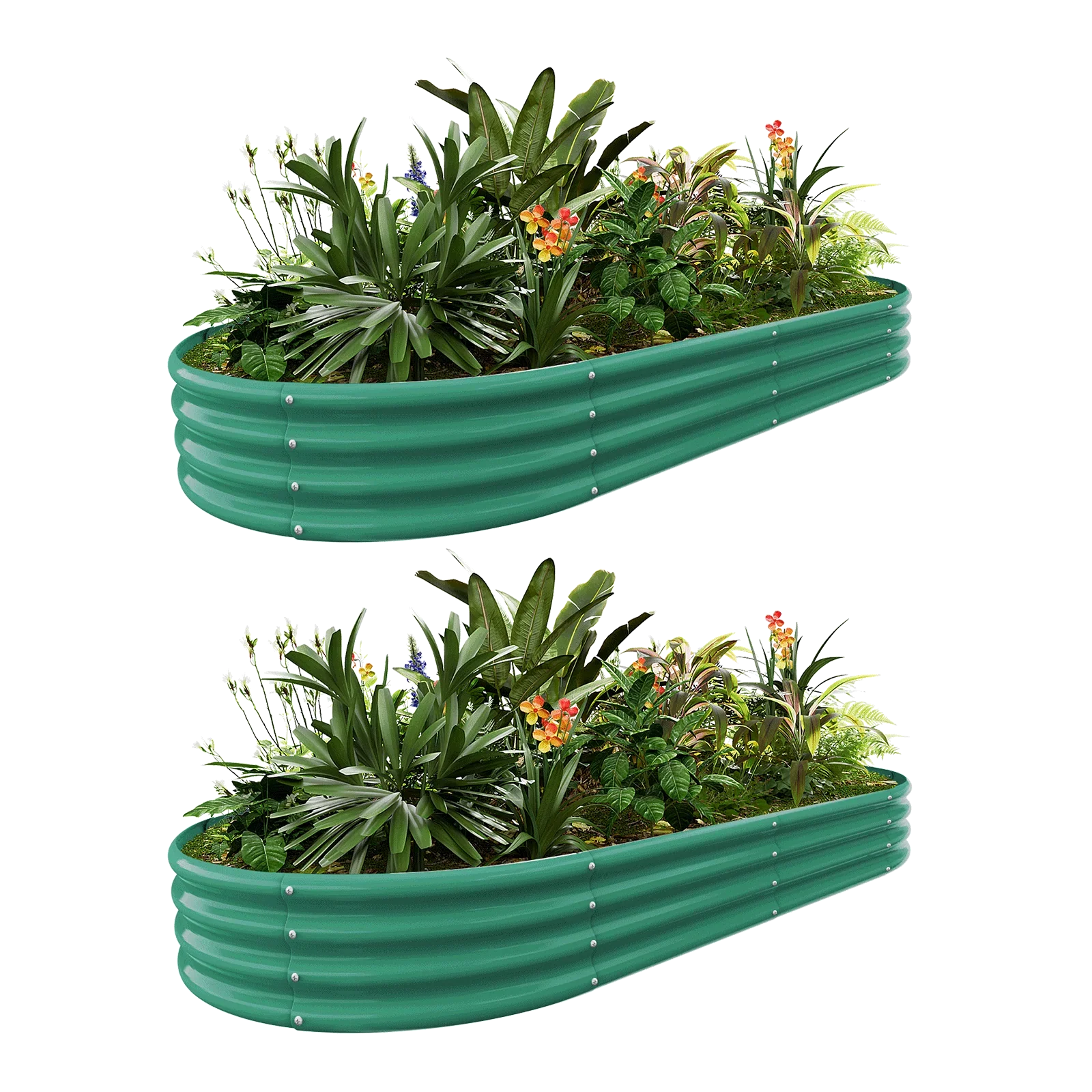 2-Pack 12"Tall Oval 8x4x1ft Galvanized Raised Garden Bed Kit - Land Guard