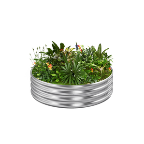 12" galvanized raised garden bed with lush plants and flowers