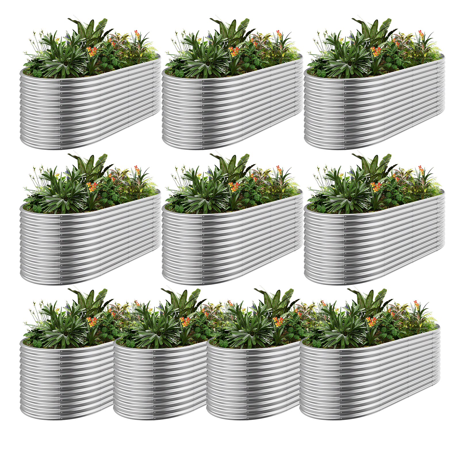 10-Pack 36" Tall Oval 8x4x3ft Galvanized Raised Garden Bed - Land Guard