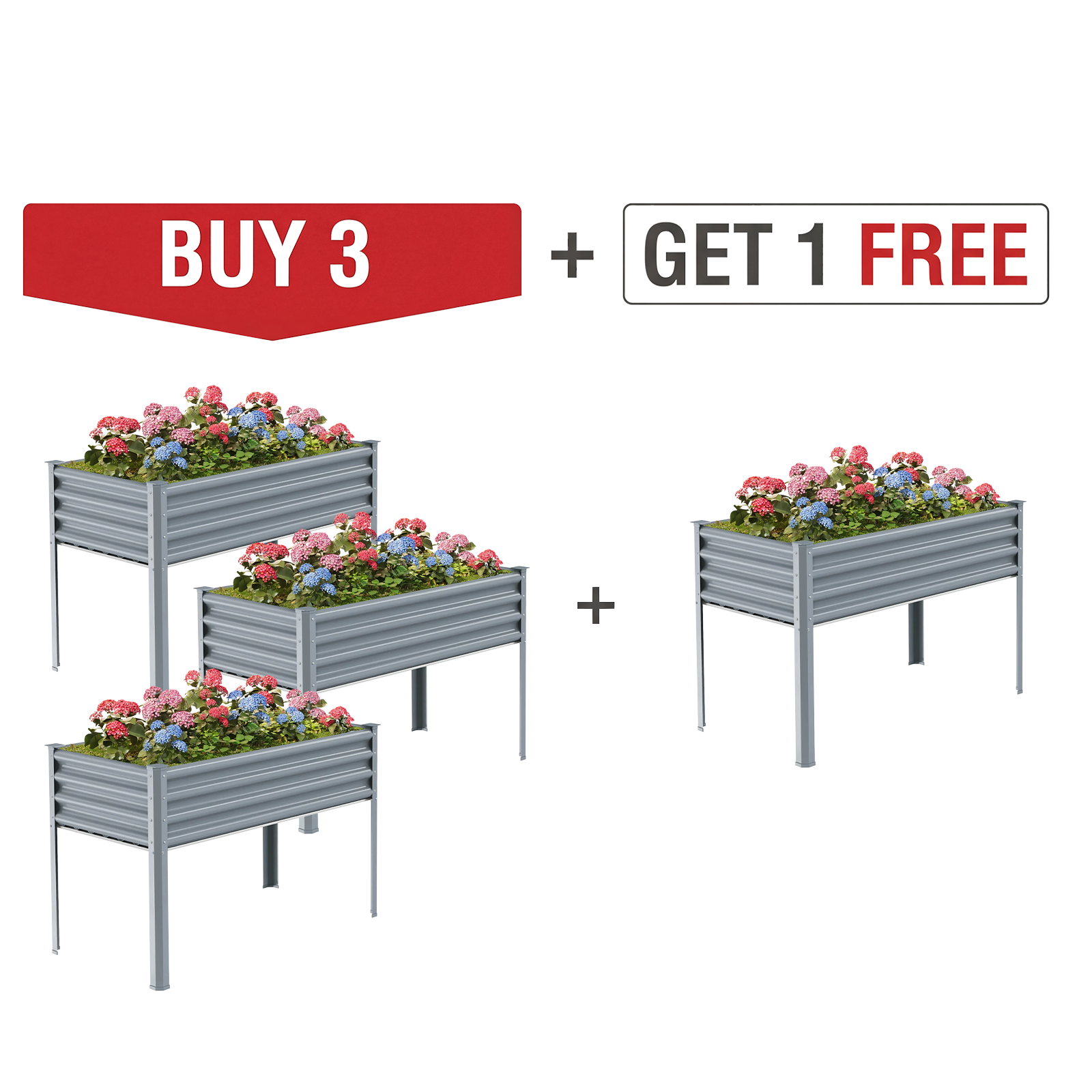 4-Pack 4x2x2.7ft Galvanized Raised Garden Bed with Legs