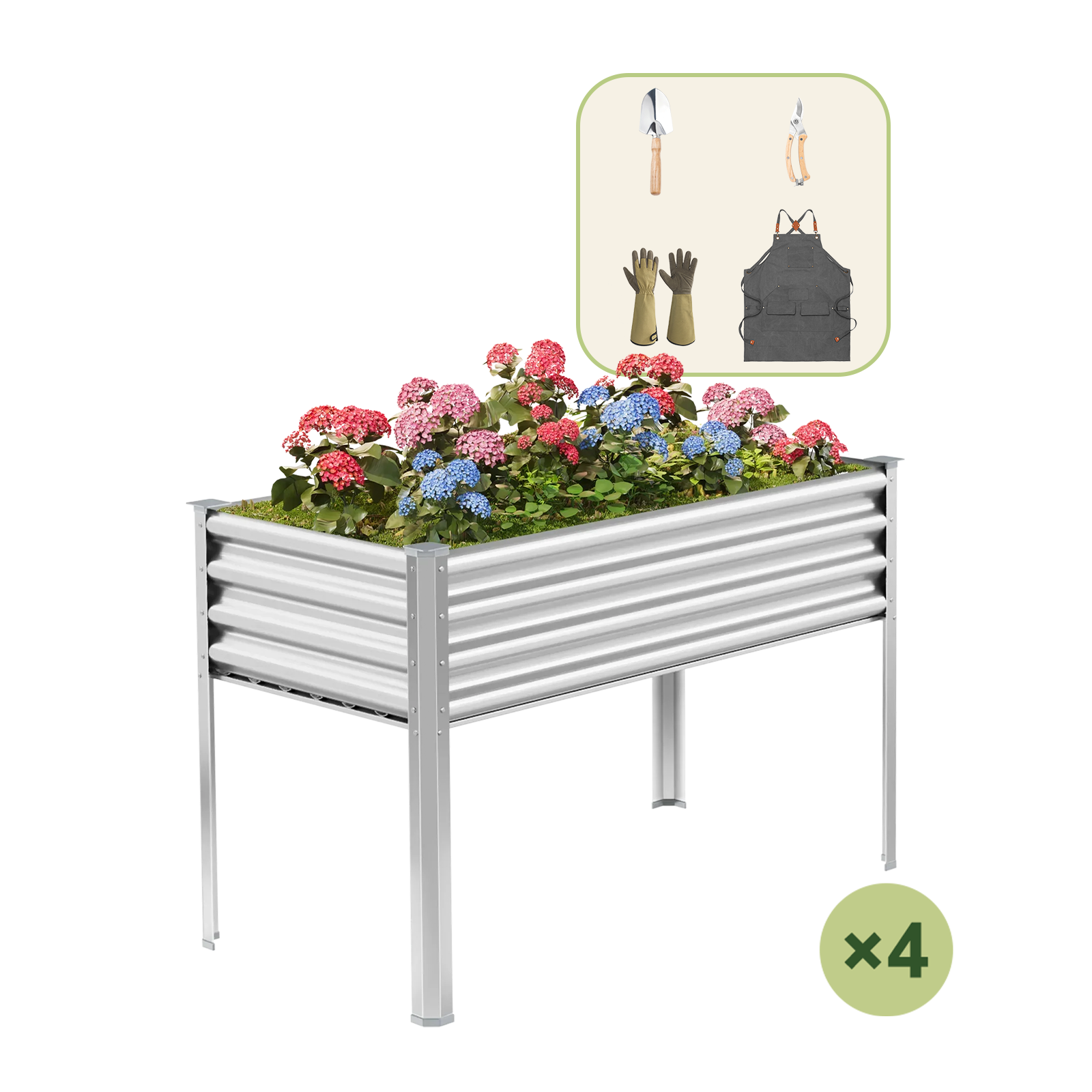 4-Pack 4x2x2.7ft Galvanized Raised Garden Bed with Legs+Gardening Gift Pack