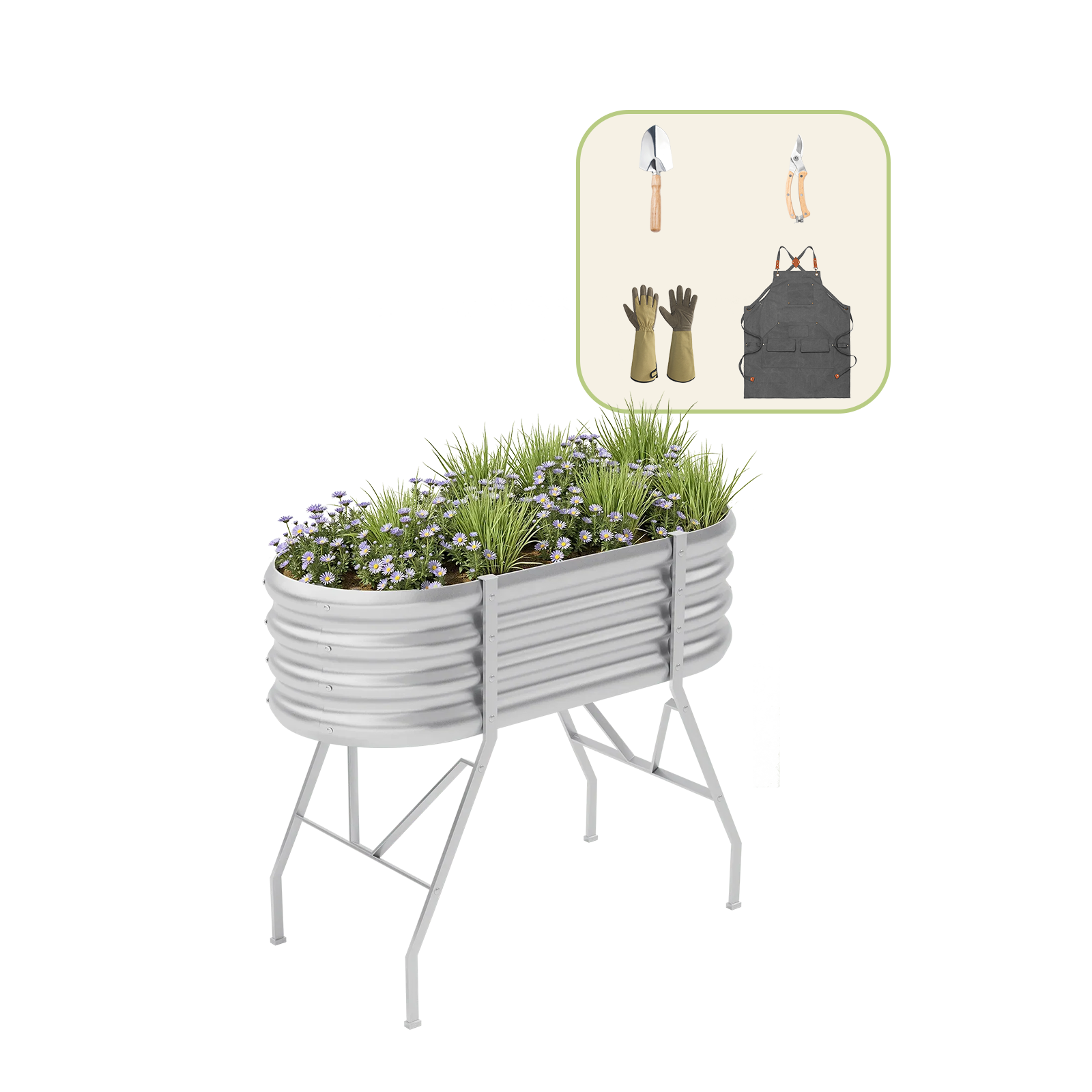 4x2x2.7ft Oval Galvanized Raised Garden Bed with Legs+Gardening Gift Pack