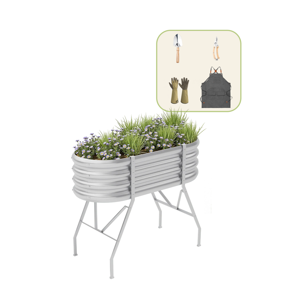 4x2x2.7ft Oval Galvanized Raised Garden Bed with Legs+Gardening Gift Pack