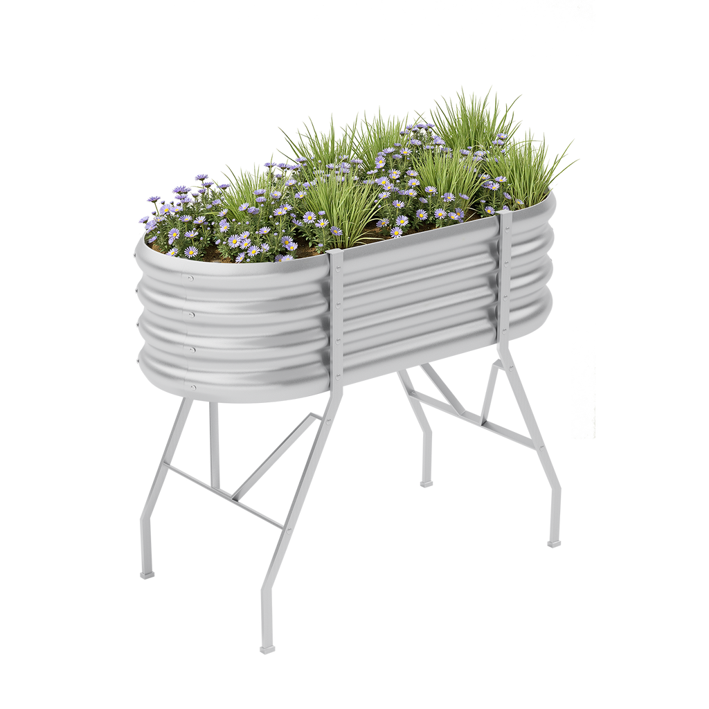 4x2x2.7ft Oval Galvanized Raised Garden Bed with Legs