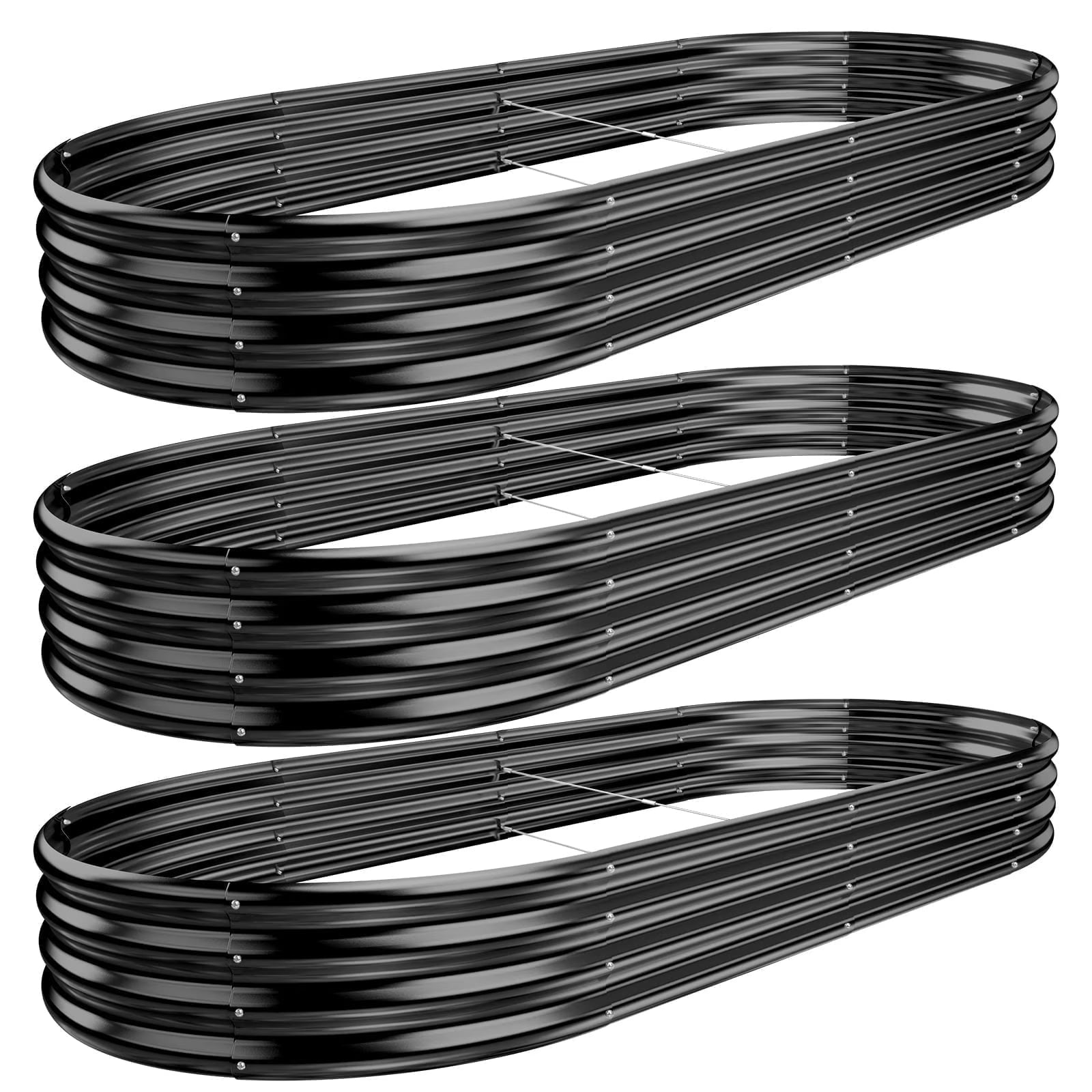 3-Pack 8×4×1 ft Raised Garden Bed，Outdoor Galvanized Planter Boxes, Oval Large Metal Raised Garden Beds for Vegetables (Nardo Grey)