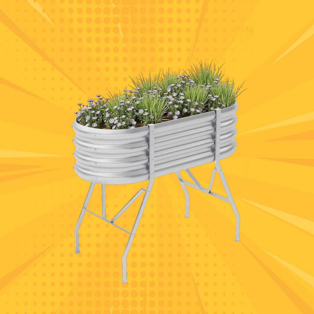 4x2x2.7ft Oval Galvanized Raised Garden Bed with Legs
