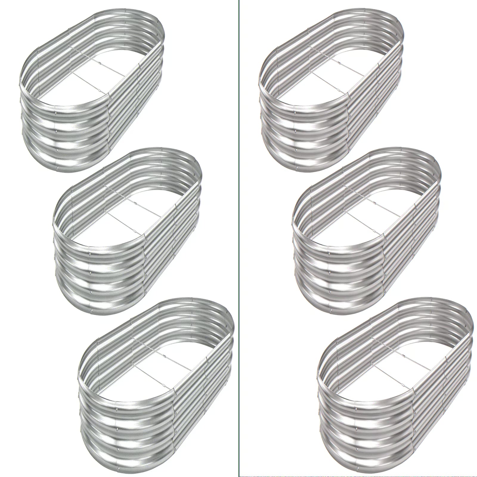 3-Pack 8×4×1ft Raised Garden Bed，Outdoor Galvanized Planter Boxes, Oval Large Metal Raised Garden Beds for Vegetables (Starlight Silver)