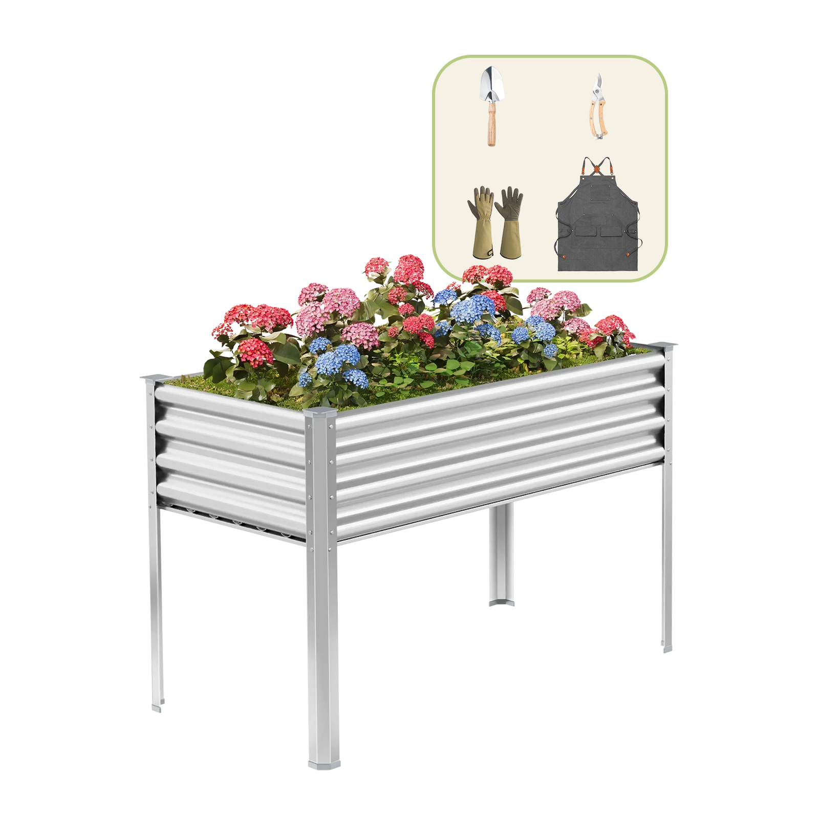 4x2x2.7ft Galvanized Raised Garden Bed with Legs+Gardening Gift Pack