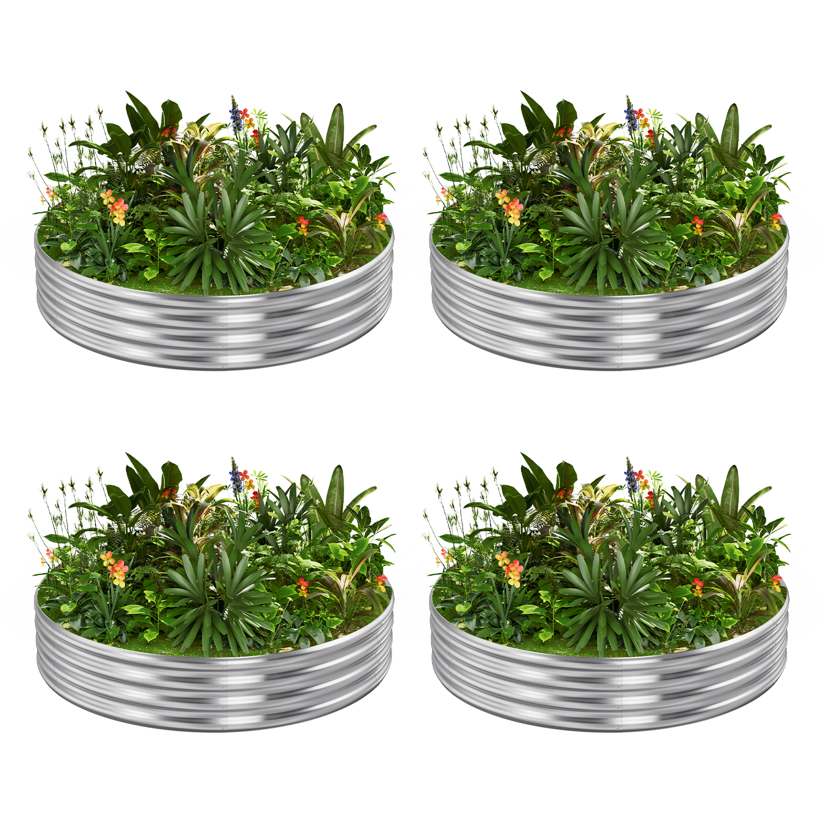 4-Pack Round 4x4x1ft Galvanized Raised Garden Bed