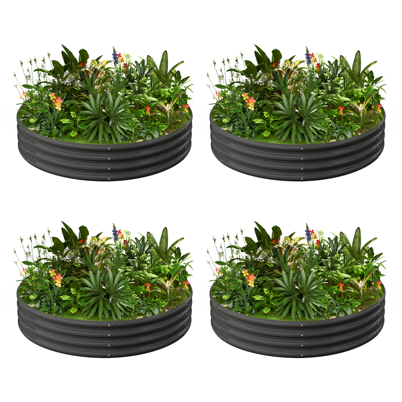 4-Pack Round 4x4x1ft Galvanized Raised Garden Bed