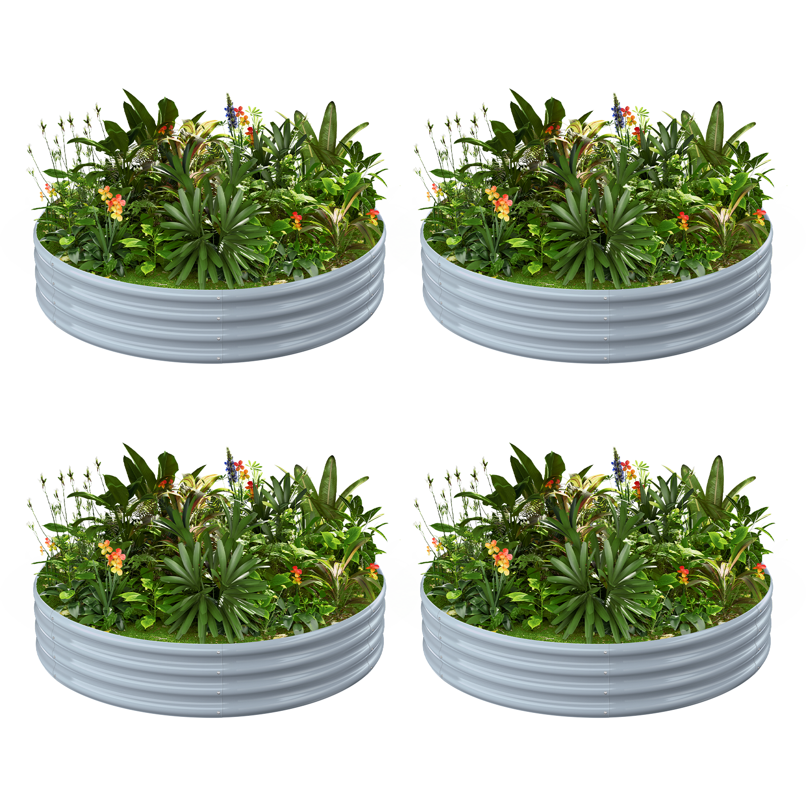 4-Pack Round 4x4x1ft Galvanized Raised Garden Bed