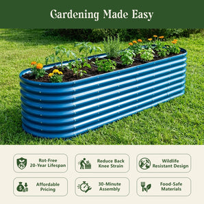 24" Tall 8' x 2' Oval Metal Raised Garden Bed