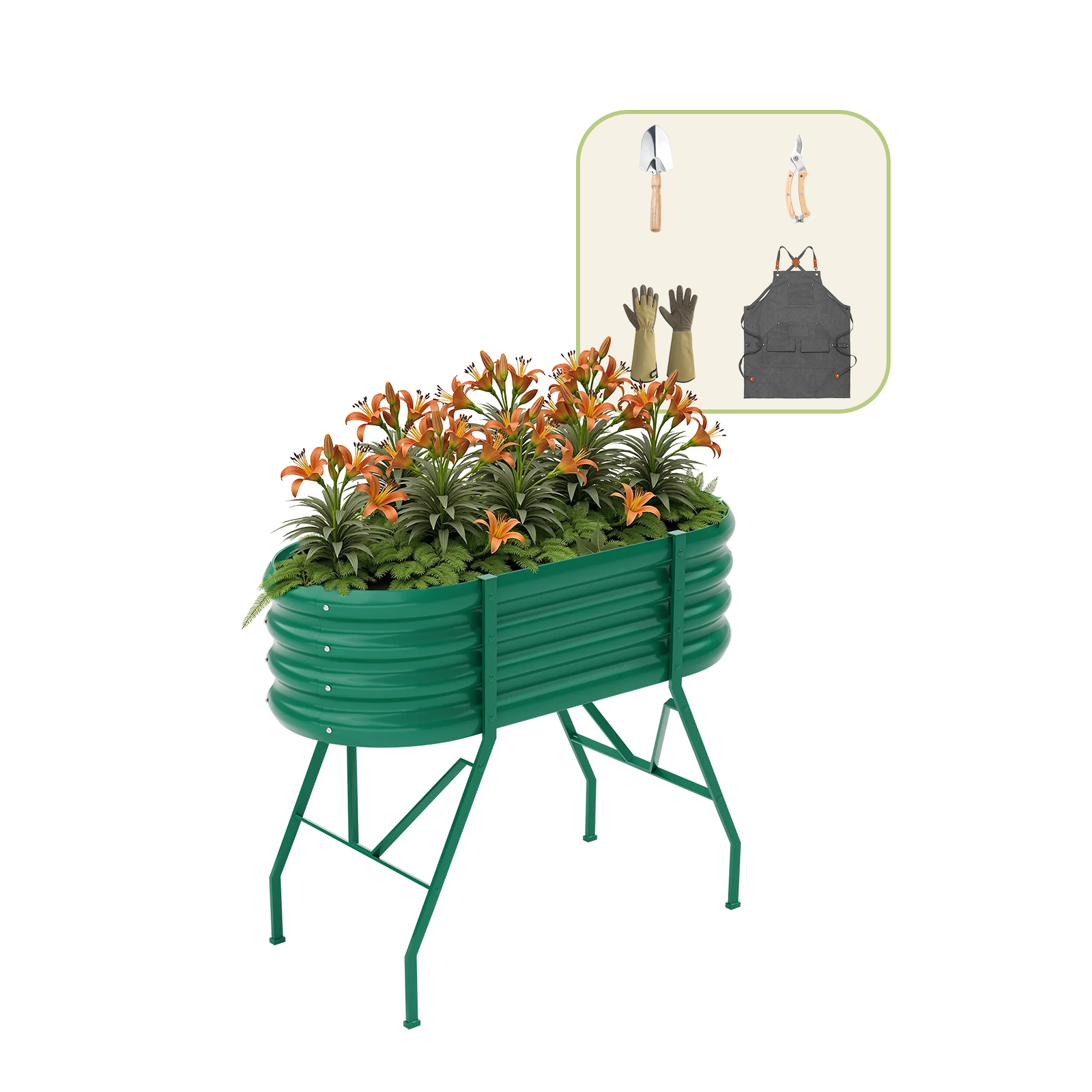 4x2x2.7ft Oval Galvanized Raised Garden Bed with Legs+Gardening Gift Pack