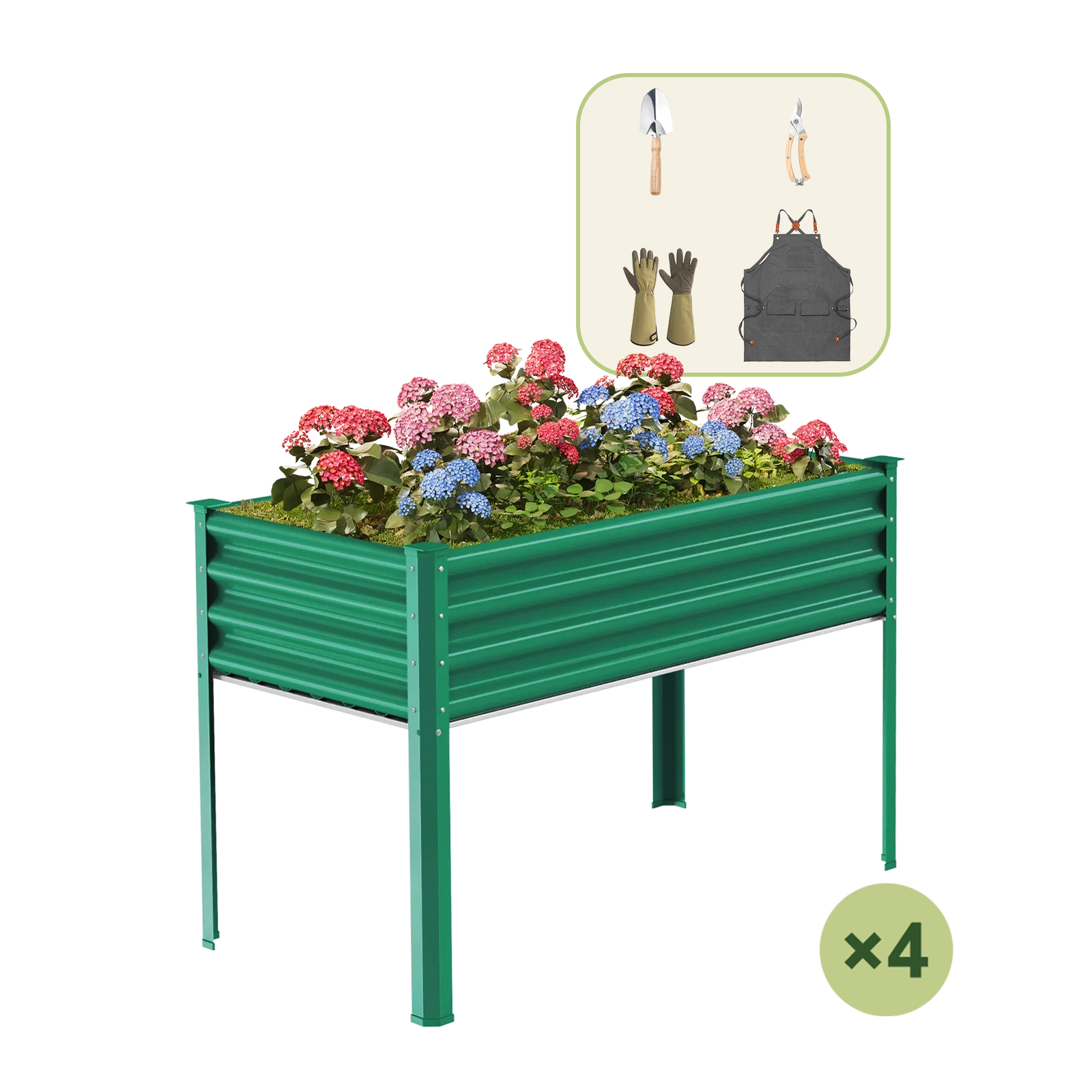 4-Pack 4x2x2.7ft Galvanized Raised Garden Bed with Legs+Gardening Gift Pack
