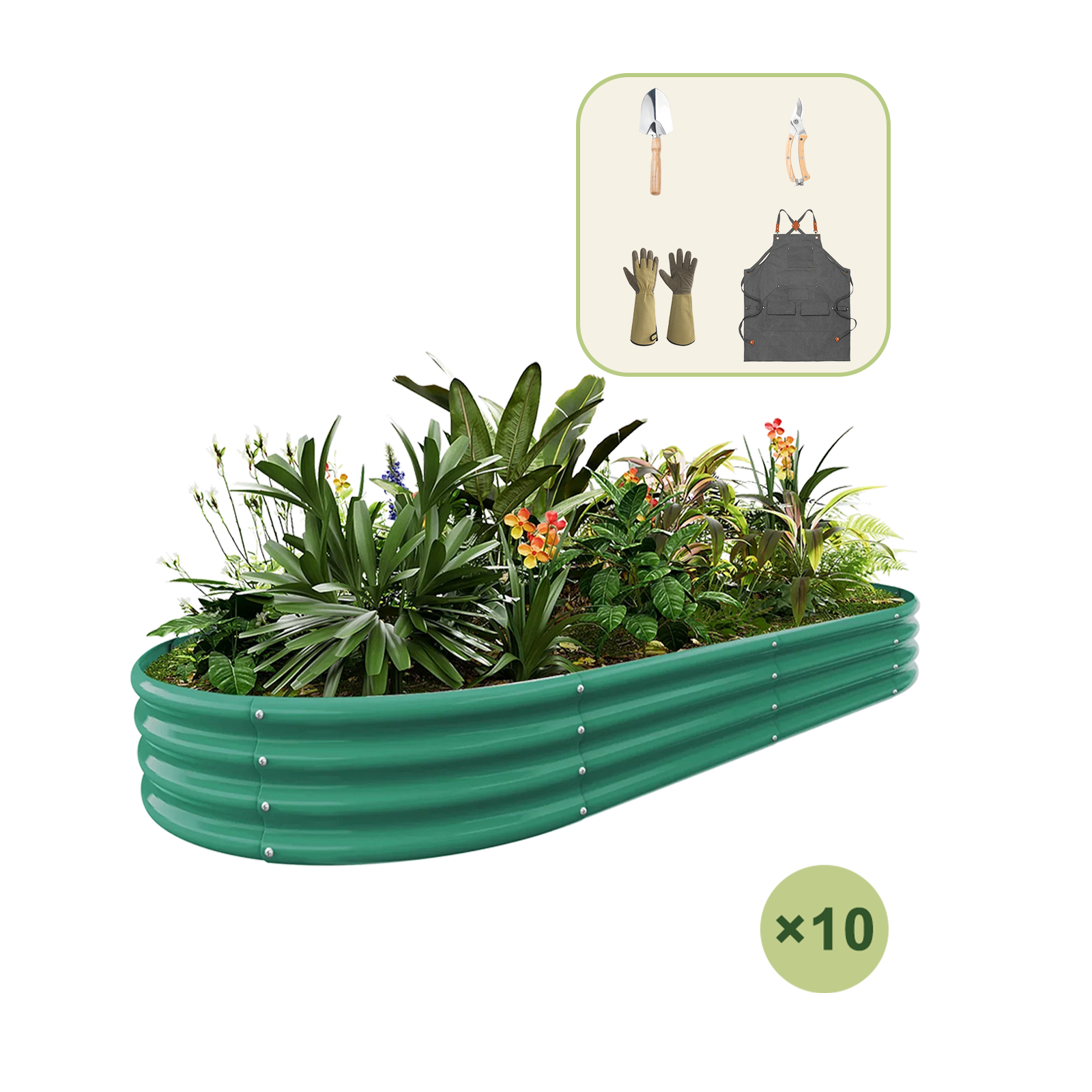 10-Pack 12" Tall Oval 8x4x1ft Galvanized Raised Garden Bed+Gardening Gift Pack