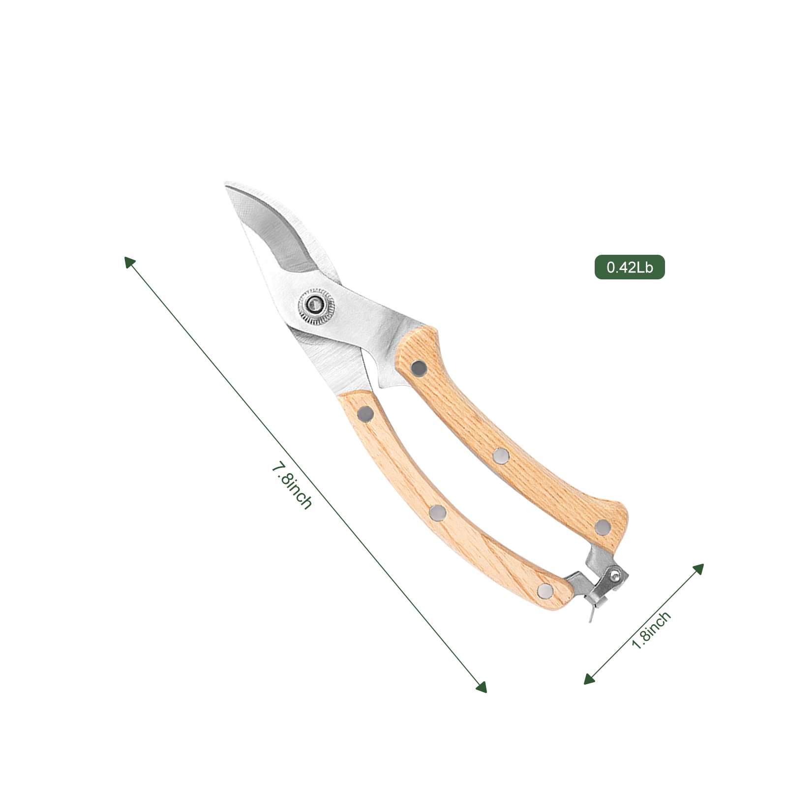 Wood Handle Pruning Shears (7.8")