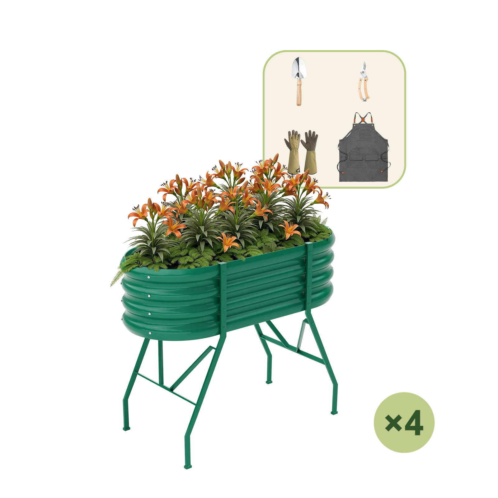 4-Pack 4x2x2.7ft Oval Galvanized Raised Garden Bed with Legs+Gardening Gift Pack