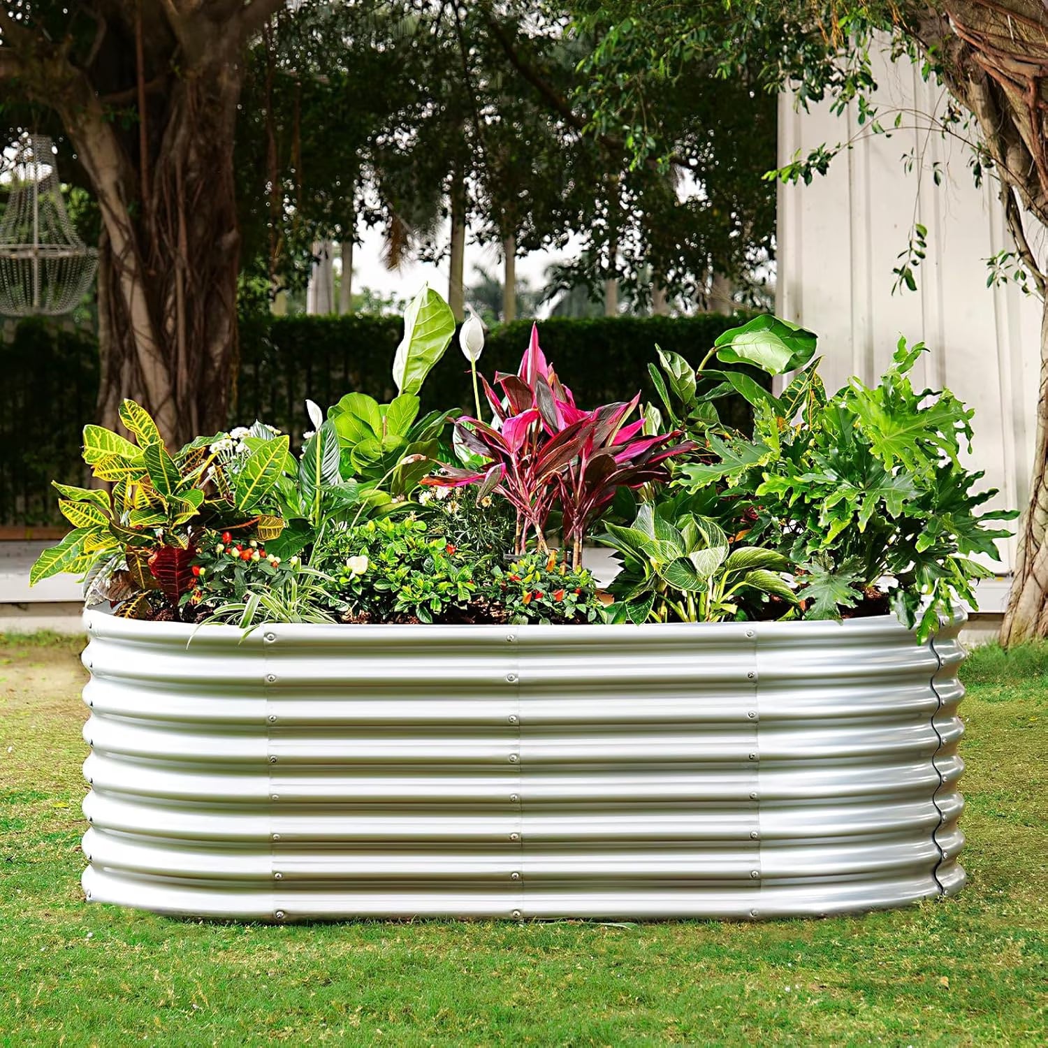2-Pack 8×4×2ft Raised Garden Bed Outdoor Galvanized Planter Boxes Oval Large Metal Raised Garden Beds for Vegetables (Sliver)