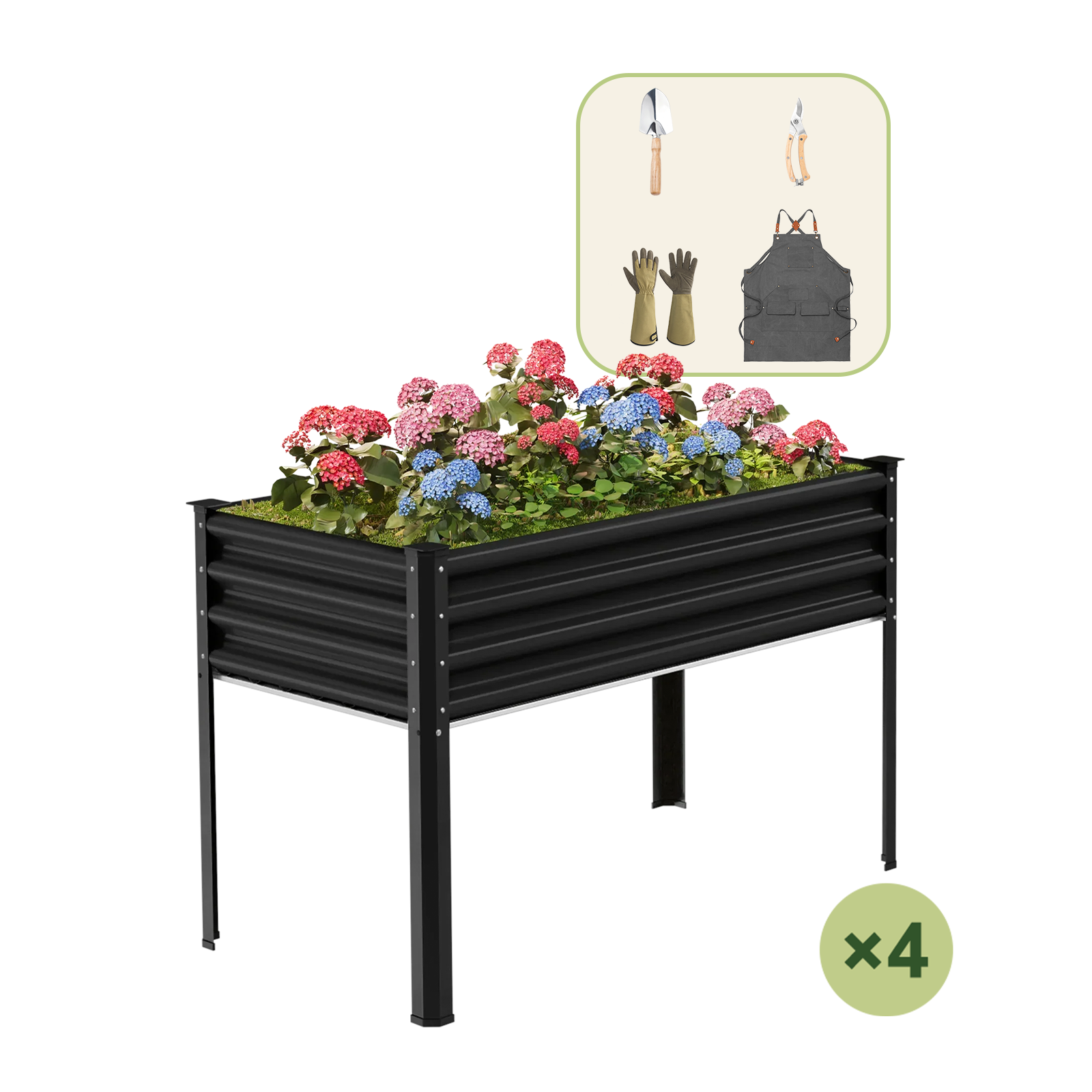 4-Pack 4x2x2.7ft Galvanized Raised Garden Bed with Legs+Gardening Gift Pack