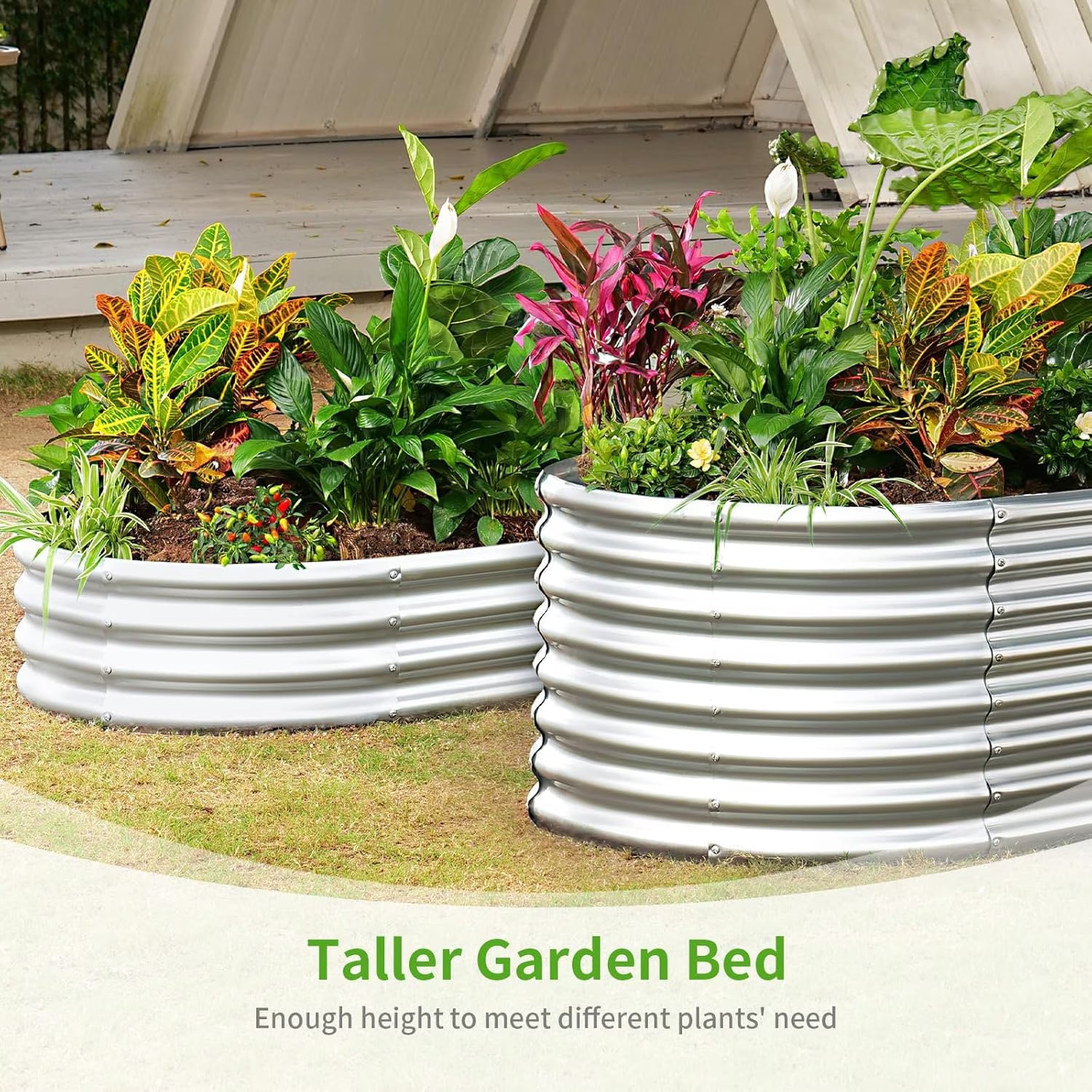 2-Pack 8×4×2ft Raised Garden Bed Outdoor Galvanized Planter Boxes Oval Large Metal Raised Garden Beds for Vegetables (Sliver)
