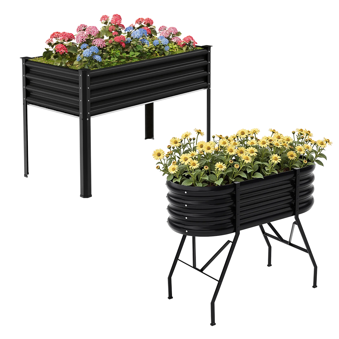 2-Pack 4x2x2.7ft Galvanized Raised Garden Bed With Legs -1pcs Rectangular+1pcs Oval