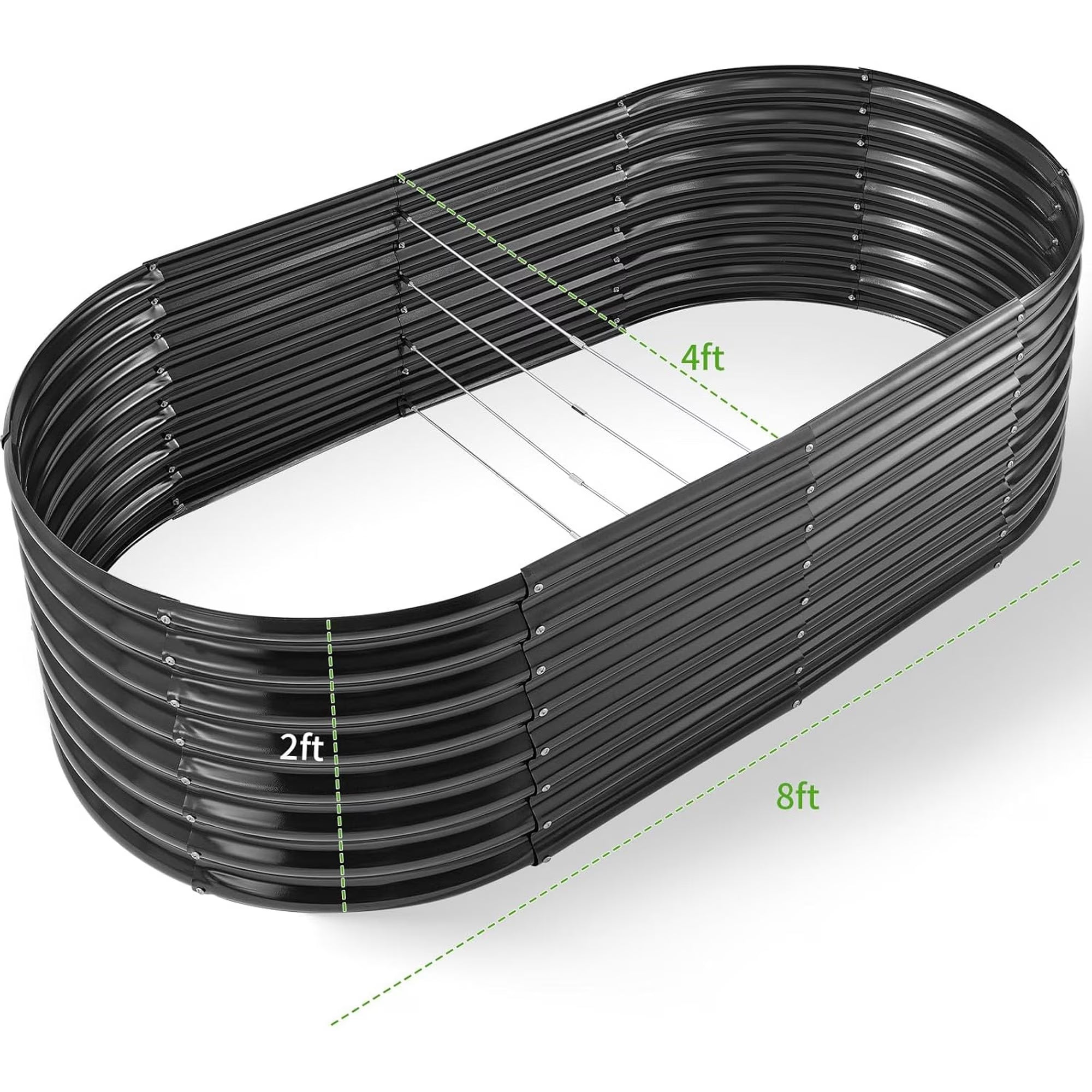 2-Pack 8×4×2ft Raised Garden Bed，Outdoor Galvanized Planter Boxes, Oval Large Metal Raised Garden Beds for Vegetables (Nardo Grey)
