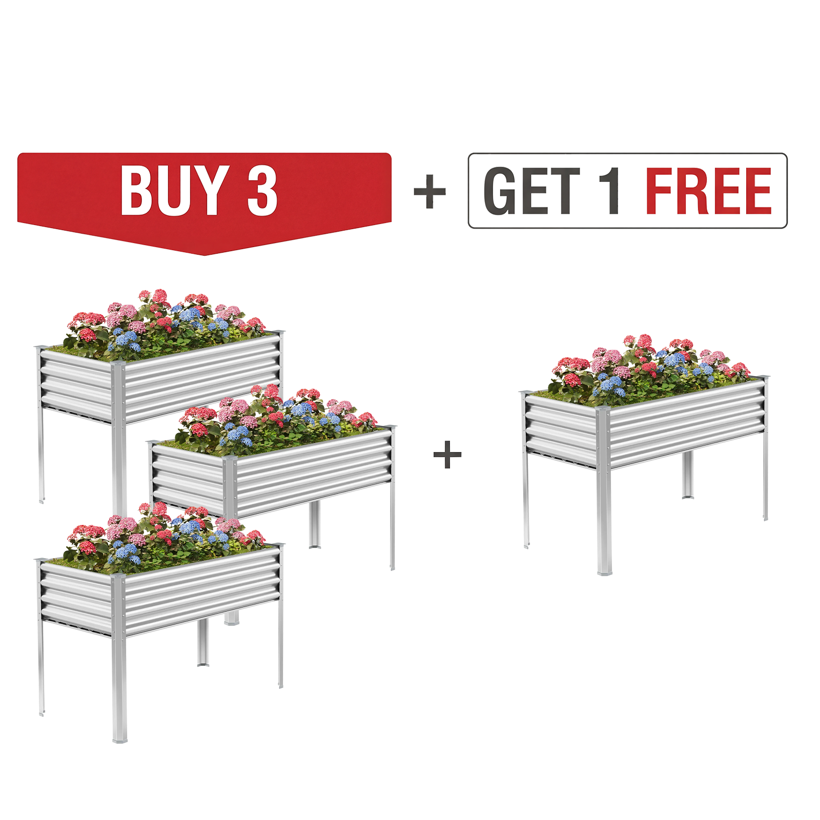 4-Pack 4x2x2.7ft Galvanized Raised Garden Bed with Legs