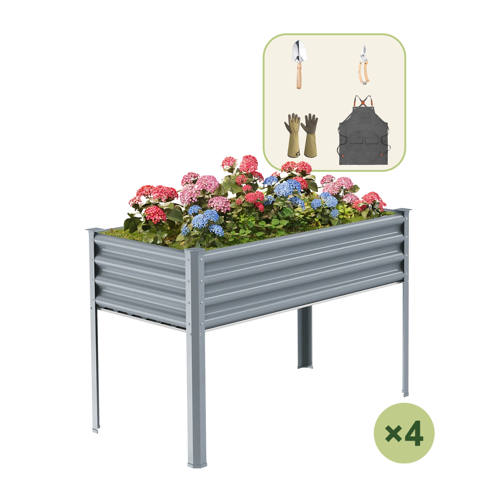 4-Pack 4x2x2.7ft Galvanized Raised Garden Bed with Legs+Gardening Gift Pack