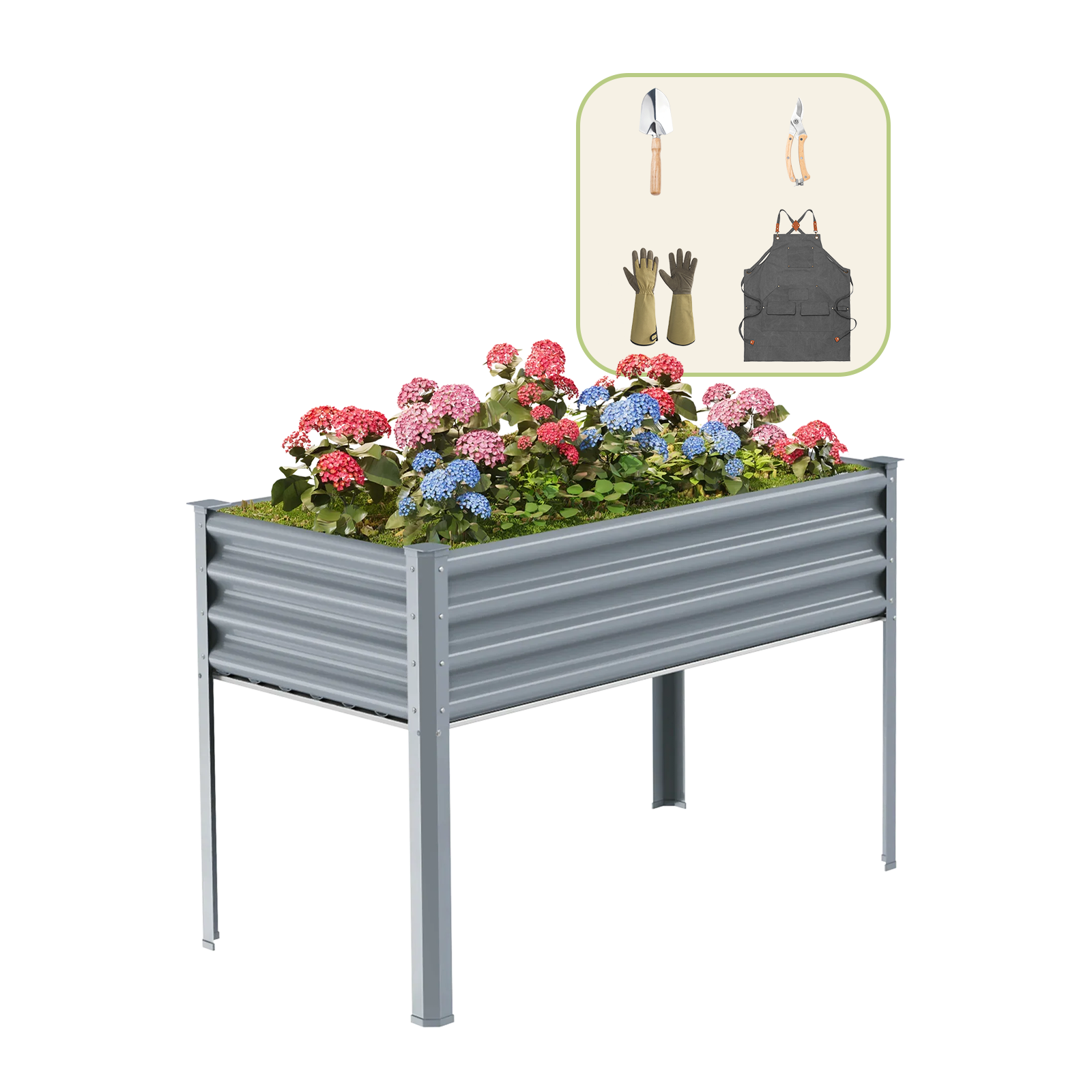 4x2x2.7ft Galvanized Raised Garden Bed with Legs+Gardening Gift Pack