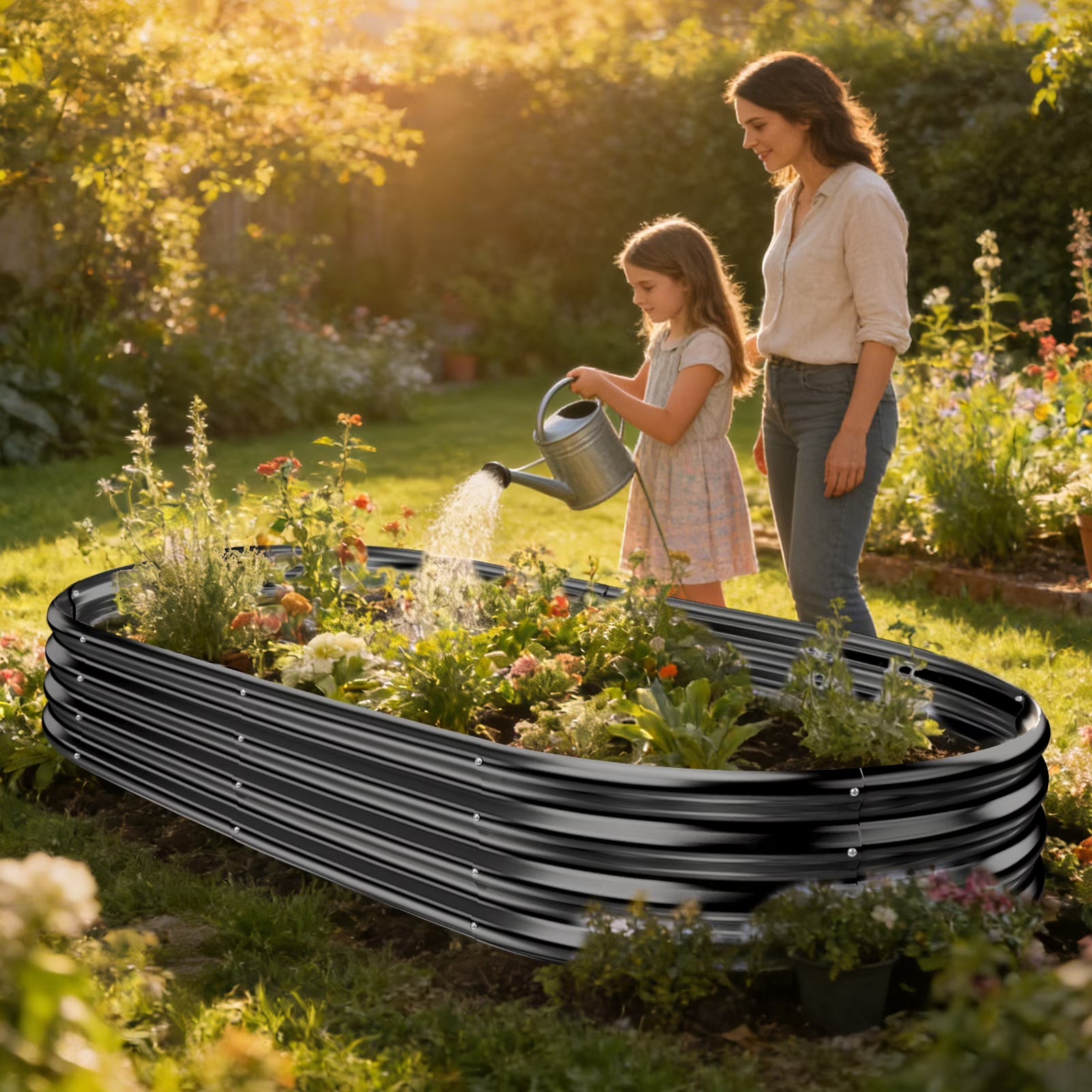 3-Pack 8×4×1 ft Raised Garden Bed，Outdoor Galvanized Planter Boxes, Oval Large Metal Raised Garden Beds for Vegetables (Nardo Grey)